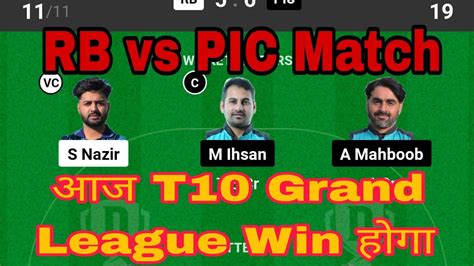 RD Vs PIC Dream11 Team RB Vs PIC Dream11 Prediction RB Vs PIC ECS Spain