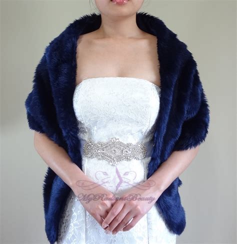 Bridal Navy Blue Faux Fur Long Wrap Wedding Wrap Bridal Stole 62 Lw108 Nblue