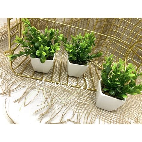 Kit Vaso Mini Planta Artificial Vasinho Branco Arranjo Plantinha