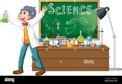 Scientist Cartoon Character With Science Lab Objects Illustration Stock