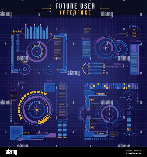 Four Colored Future User Interface Icon Set With Elements Of Innovation