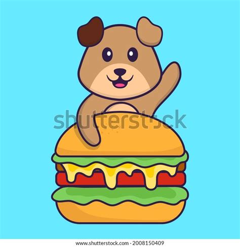 Cute Dog Eating Burger Animal Cartoon Stock Vector (Royalty Free ...