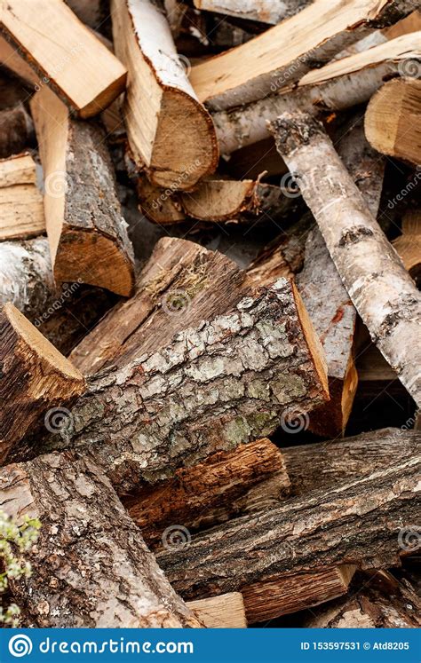 Split Dry Firewood Ready For Winter Background Of Logs Birch Pine