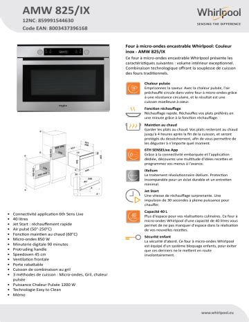 Whirlpool Amw Ix Product Data Sheet Manualzz