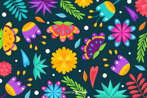 Fondo Natural Con Flores Exóticas Coloridas Vector Gratis