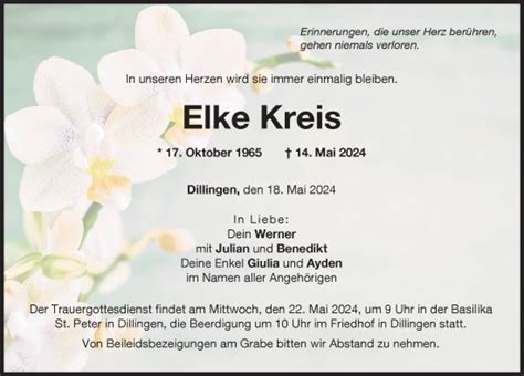 Traueranzeigen Von Elke Kreis Augsburger Allgemeine Zeitung