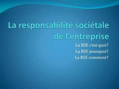 PPT La responsabilité sociétale de lentreprise PowerPoint