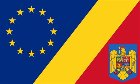 RO - EU flag with coat of arms : ImagesOfromania