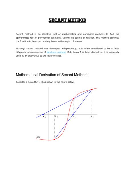 Secant Method Secant Method Secant Method Is An Iterative Tool Of