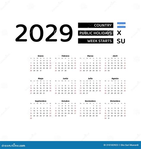Calendar 2029 Spanish Language with Honduras Public Holidays. Stock