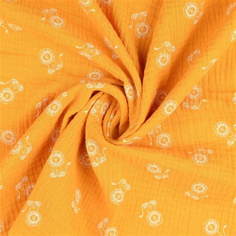 Baumwolle Musselin Double Gauze Kleine Löwen Orange 12R 2 1 D