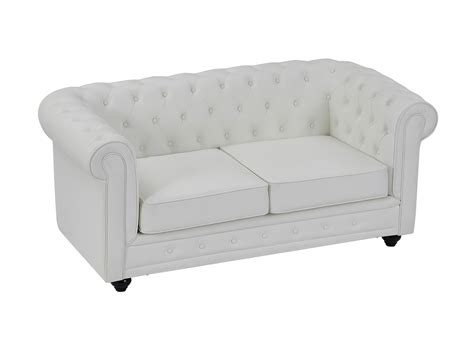 Canap Places Capitonn En Simili Blanc Chesterfield