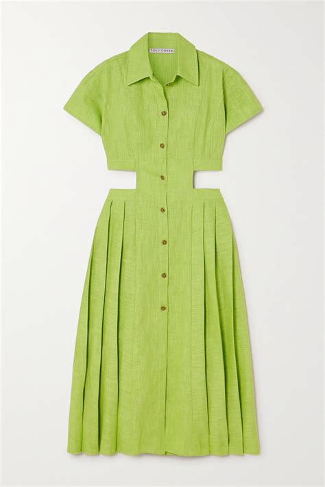 Tolu Coker The Vanguard Cutout Pleated Linen-gauze Midi Shirt Dress