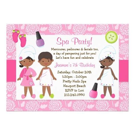 Kids Spa Birthday Party African American Custom Announcement Kids Spa ...