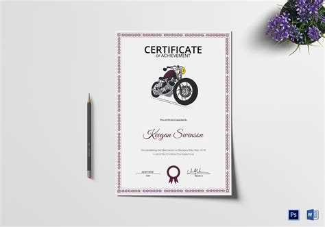 Bike Riding Achievement Certificate Design Template In Psd Word