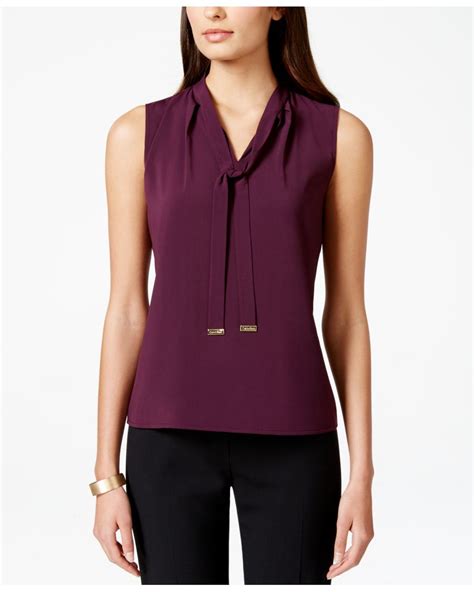 Calvin Klein Sleeveless Tie Neck Blouse In Purple Lyst