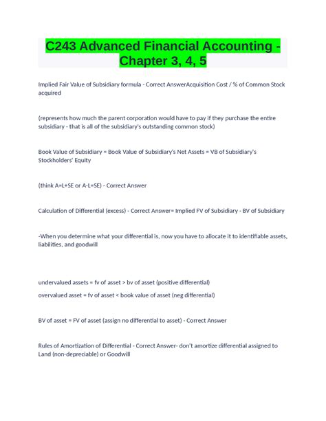 C243 Advanced Financial Accounting - Chapter 3, 4, 5 | Exams Financial