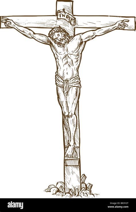 Dibujadas A Mano Dibujo Ilustración Sketch De Jesucristo Clavado En La Cruz Fotografía De Stock