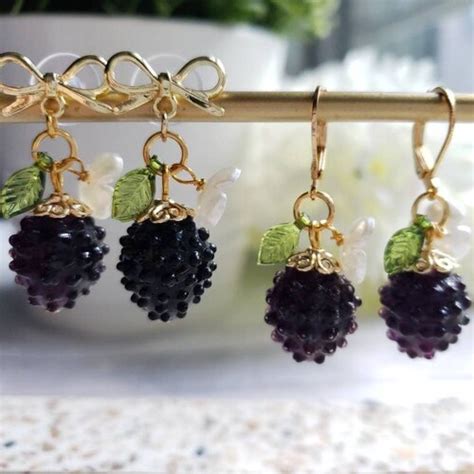 Blackberry Earrings Glass Blackberry Drop Earrings Food Etsy