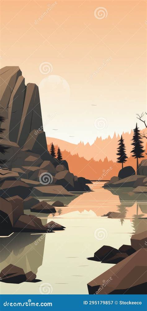 Tranquil Wetland Minimalistic Mobile Wallpaper With River Rock Trees