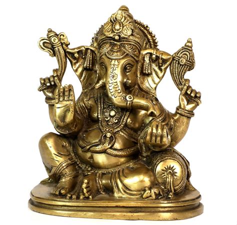 Nirmala Handicrafts Brass Sitting Ganesha Statue Religious Gold Finish