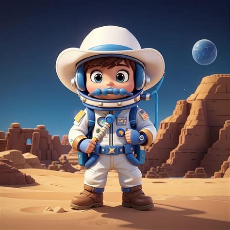 Cutio Astronauta Vaquero Sosteniendo La Cuerda Icono De Dibujos