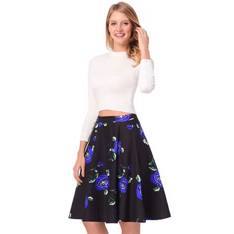 Women Long Skirt Summer Rose Floral Print Sexy Vintage Black Skirts