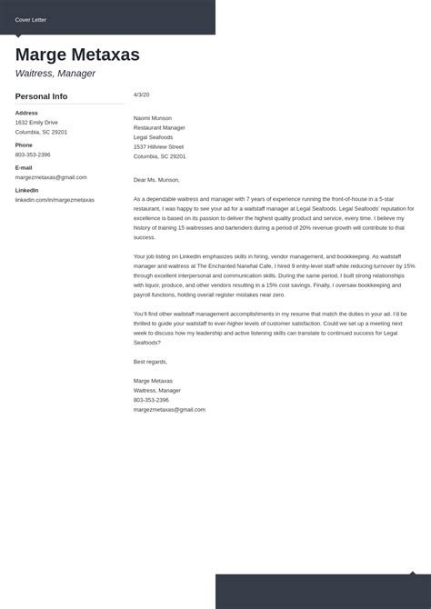 Restaurant Cover Letter Examples Writing Guide