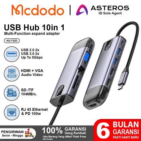 Jual Mcdodo Usb Hub Type C To Hdmi 4k Usb 30 Vga Sd Card Lan Pd