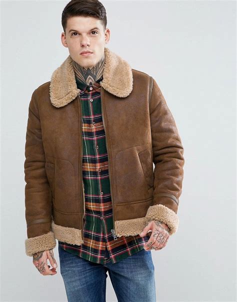 Asos Faux Shearling Jacket In Tan Brown High Quality Leather Jacket Brown Leather Jacket