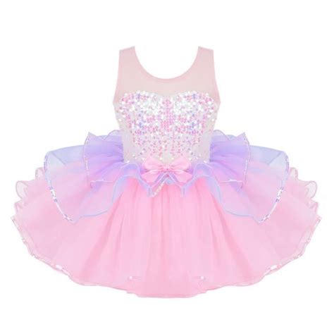 Yizyif Enfant Fille Robe Danse Classique Paillette Tutu Justaucorps