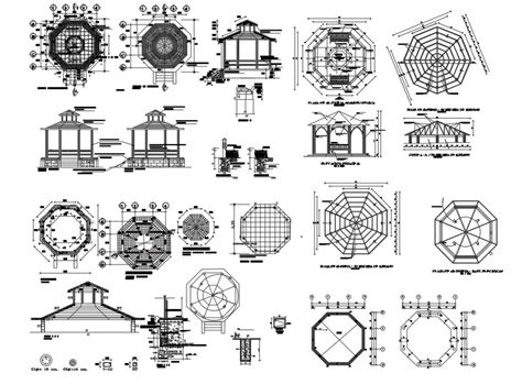 Garden Gazebo Detail Elevation And Plan Layout Autocad File