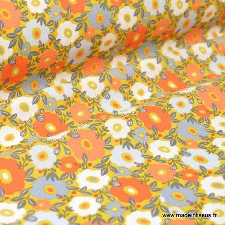 Tissu Cretonne Coton Imprim Fleurs Camille Curry Coton Imprim