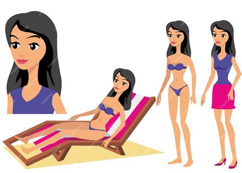 Premium Vector Girl Lies On Sun Lounger Flat Illustration