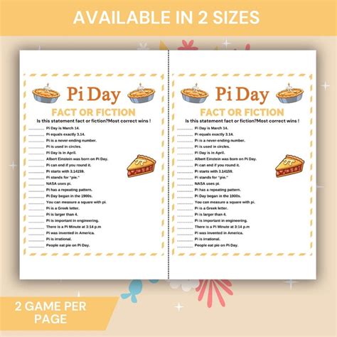 pi day fact  fiction game printable math pi day activity march