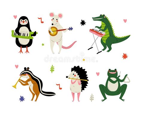 animals playing musical instruments set penguin rat crocodile