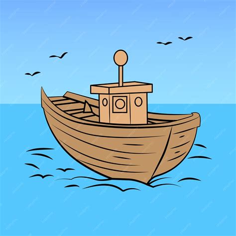 Imagens De Barco Desenho - Desenho de ilustração vetorial de barco de pesca de madeira flutuante ...