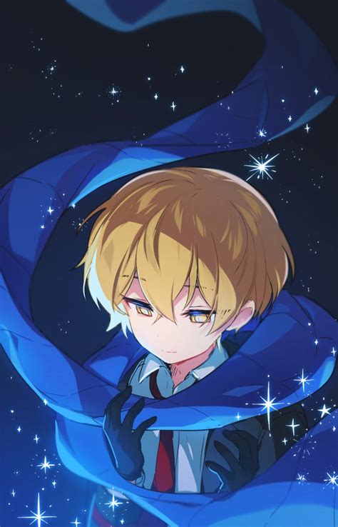 Safebooru 1boy Black Gloves Black Jacket Blonde Hair Blue Scarf Closed Mouth Collared Shirt