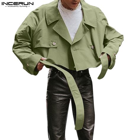 INCERUN Men Vintage Solid Color Casual Long Sleeve Lapel Windbreaker