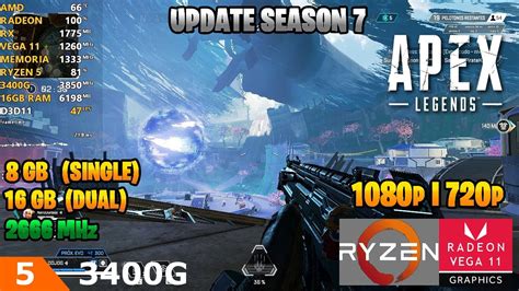 Apex Legends SEASON 7 Ryzen 5 3400G Gráficos Vega 11 8 GB Single