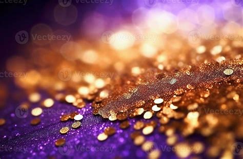 AI generative. Gold and purple glitter lights, defocused background ...