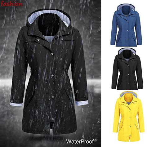 Cheap Womens Solid Rain Jacket Outdoor Hoodie Waterproof Hooded