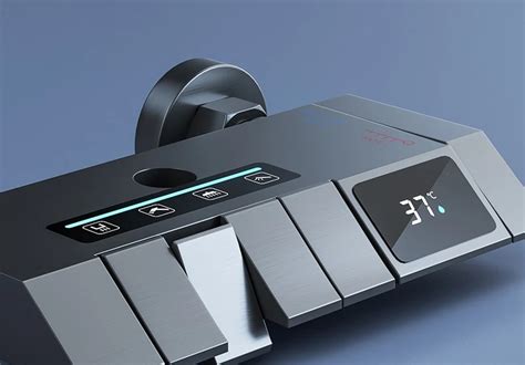 Top Piano Key Gray Bathroom Digital Display Faucet Shower System Set Bathtub Hot And Cold