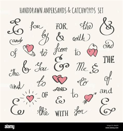 Set Of Hand Drawn Ampersands And Catchwords Vector Illustration Stock