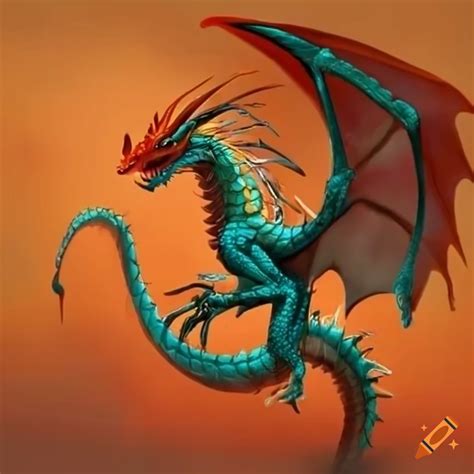 Colorful Dragon With Orange And Turquoise Scales On Craiyon