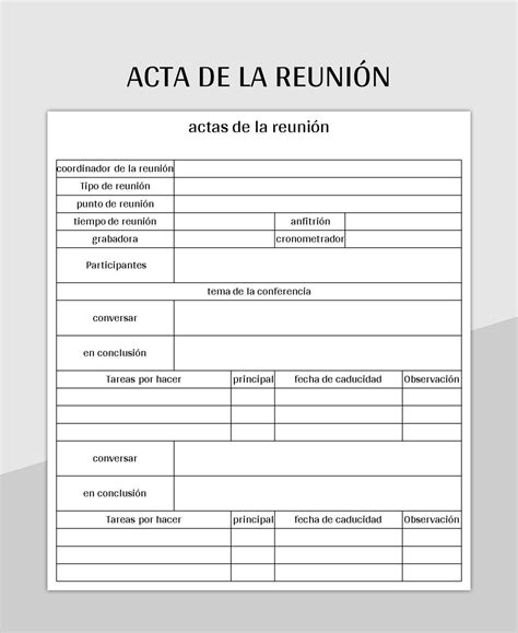 Plantilla de Formato Excel Acta De La Reunión y Hoja de Cálculo de