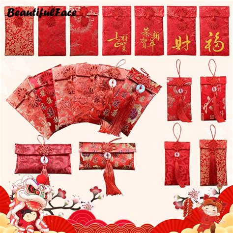 BF Chinese New Year Angpao Red Envelopes Bag Cloth Art Brocade Red