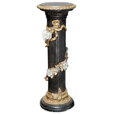 Vintage Neoclassical Style Paint Decorated Plaster Display Pedestal For