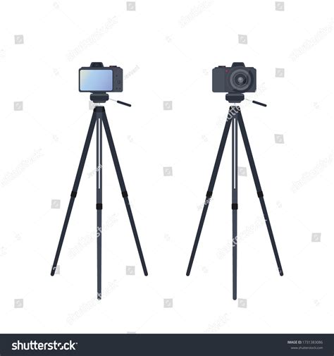 Camera On Tripod Isolated On White Stock Vector Royalty Free 1731383086