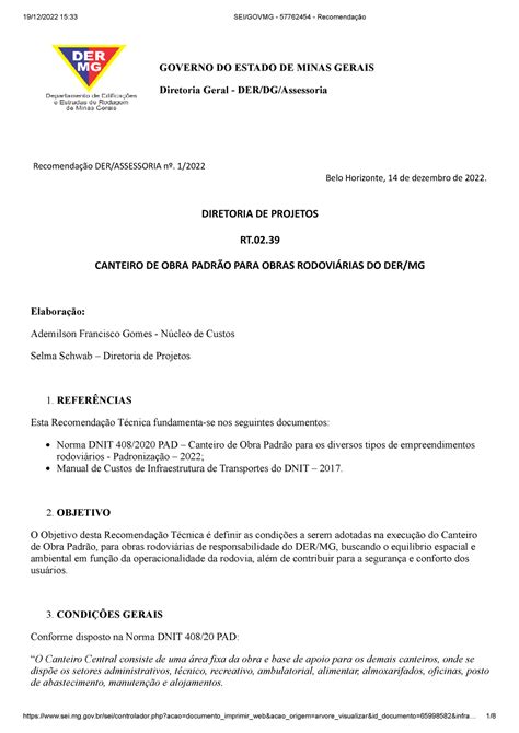Rt Canteiro De Obra Padr O Para Obras Rodovi Rias Do Der Mg